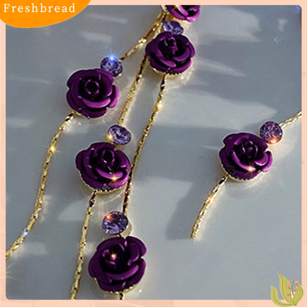 < Freshbread > 1pasang Anting Wanita Bentuk Mawar Rumbai Manis Berlian Imitasi Menjuntai Anting Untuk Hadiah