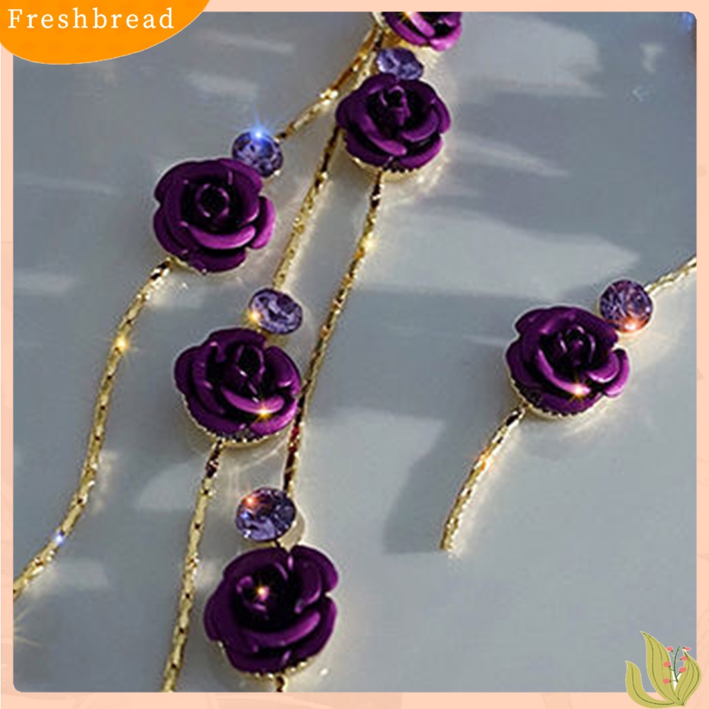 &lt; Freshbread &gt; 1pasang Anting Wanita Bentuk Mawar Rumbai Manis Berlian Imitasi Menjuntai Anting Untuk Hadiah