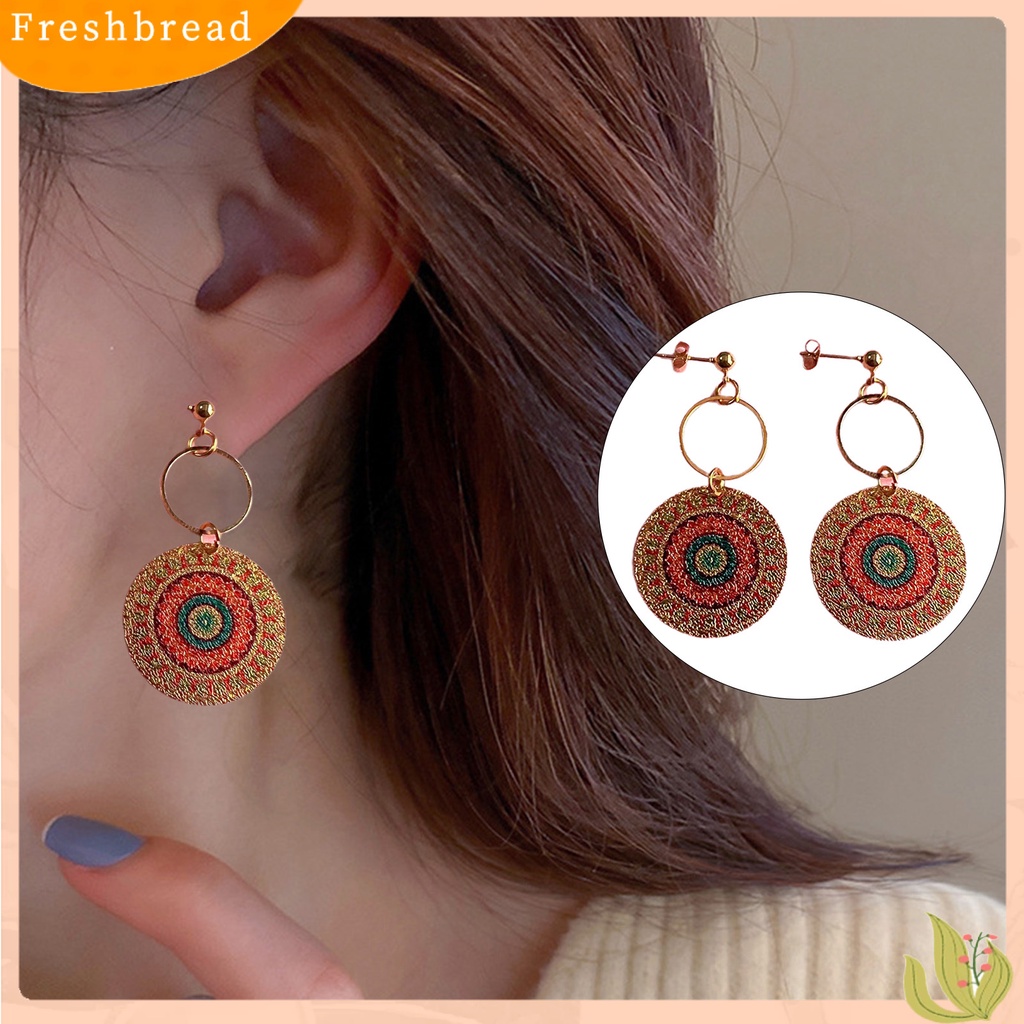 &lt; Freshbread &gt; 1pasang Anting Wanita Geometris Pola Vintage Perhiasan Electroplating Round Drop Earrings Hadiah Ulang Tahun