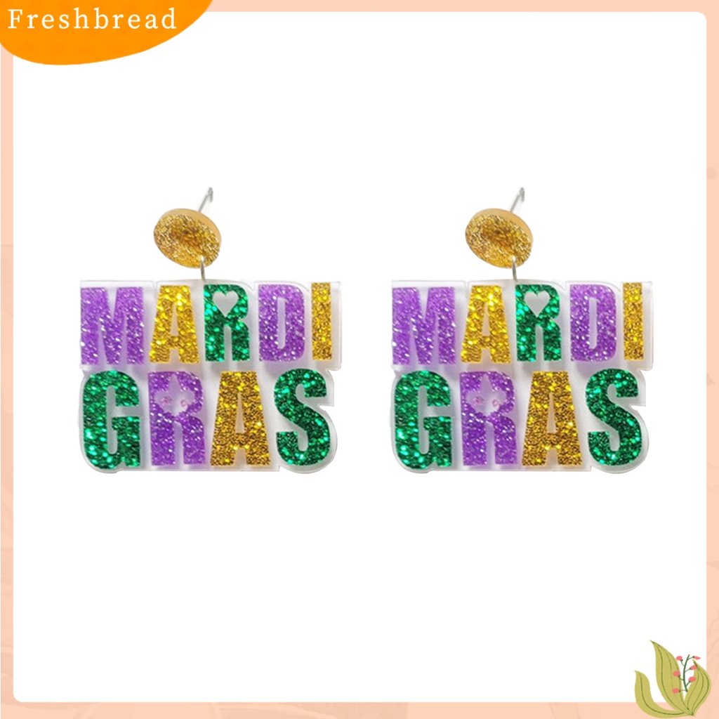 &lt; Freshbread &gt; 1pasang Menjuntai Anting-Anting Pribadi Bubuk Kilau Alfabet Pesona Geometris Pengerjaan Halus Telinga Dekorasi Warna-Warni Berlebihan Surat Tiga Warna Anting Glitter