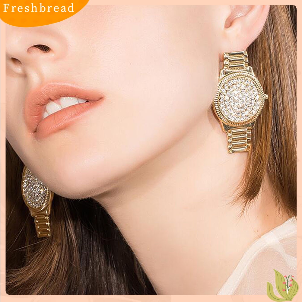 &lt; Freshbread &gt; Jam Tangan Berlian Imitasi Wanita Bentuk Oval Geometris Menjuntai Ear Drop Earrings Jewelry