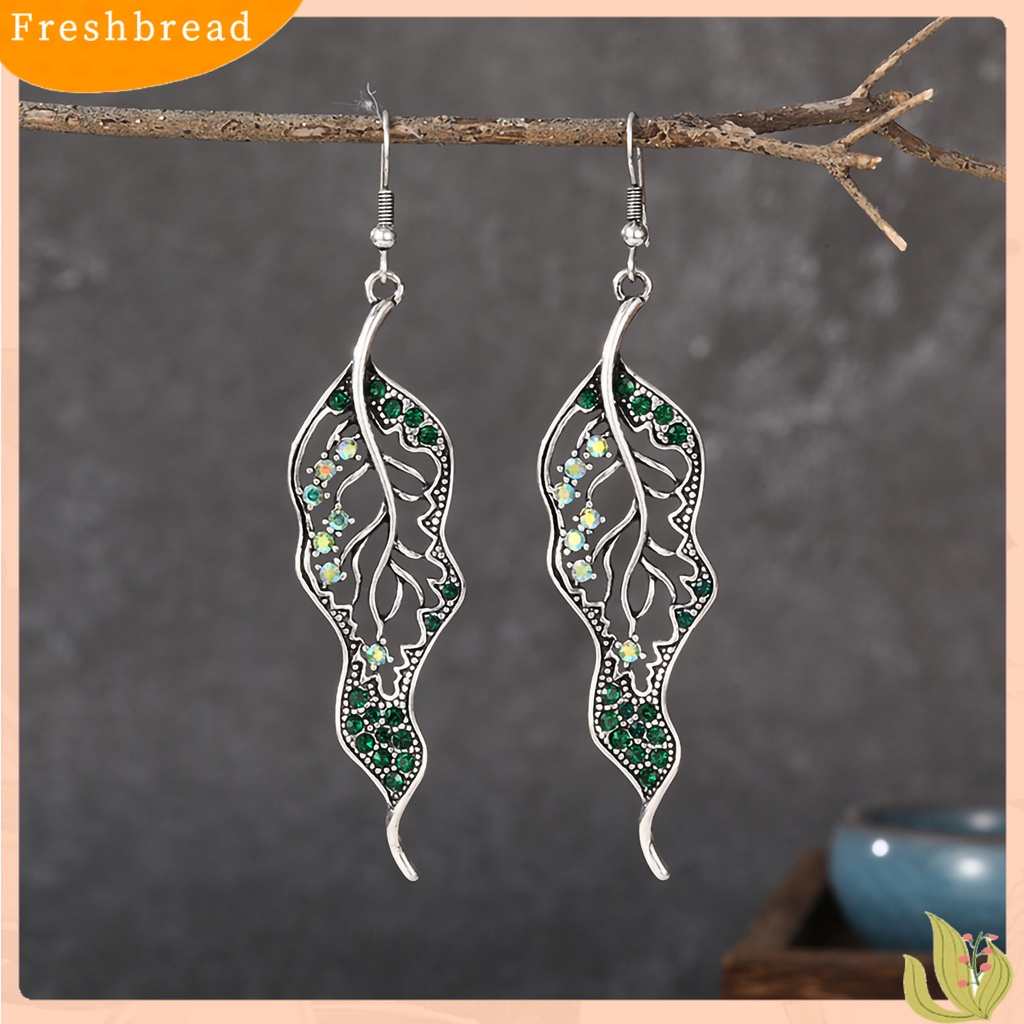 &lt; Freshbread &gt; 1pasang Anting Lady Kreatif Bentuk Daun Individu Berlian Imitasi Drop Earrings Untuk Hadiah