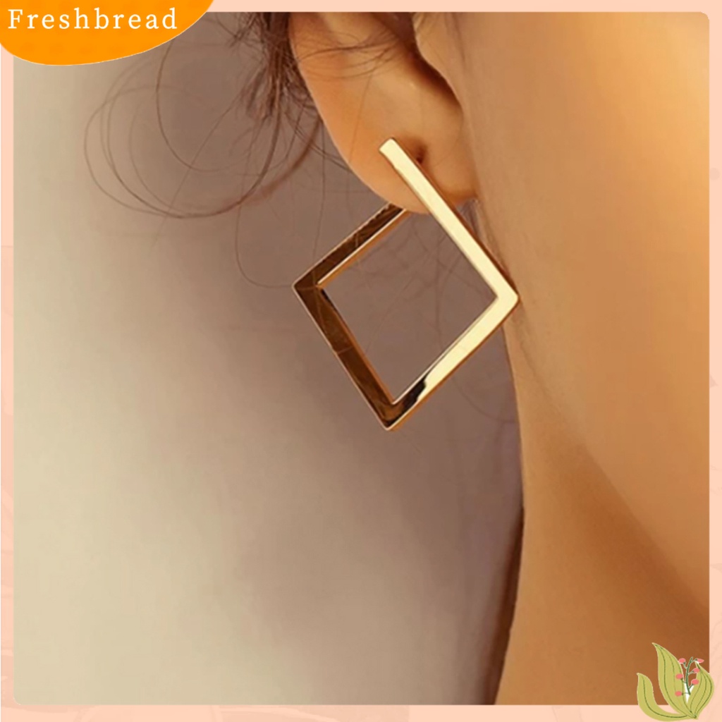 &lt; Freshbread &gt; 1pasang Berlebihan Square Women Earrings Alloy Geometrical Opening Stud Earrings Perhiasan Fashion