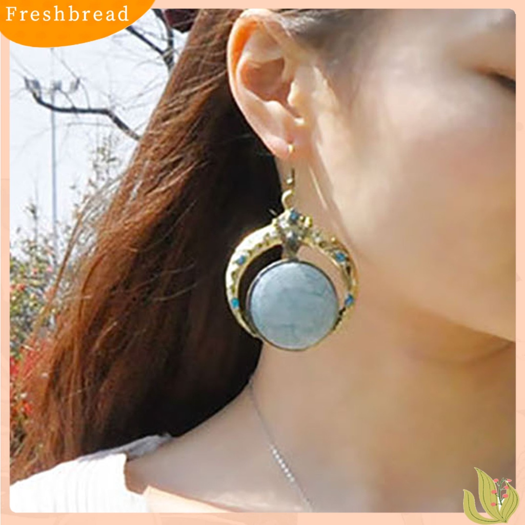 &lt; Freshbread &gt; 1pasang Berlian Imitasi Ukir Unik Dekorasi Retro Anting Bohemia Besar Bulat Menjuntai Kait Anting Perhiasan Fashion