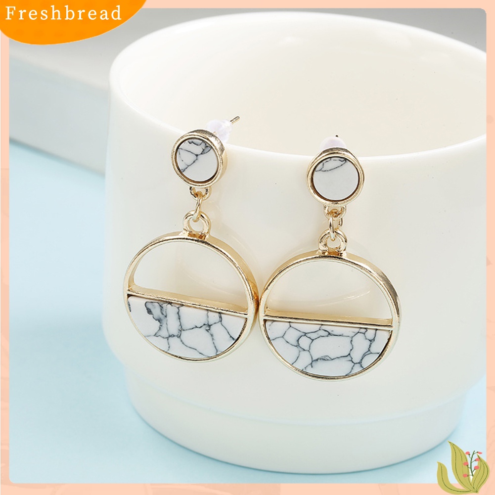 &lt; Freshbread &gt; Fashion Wanita Marmer Bijian Bulat Geometris Menjuntai Ear Stud Earrings Perhiasan Hadiah