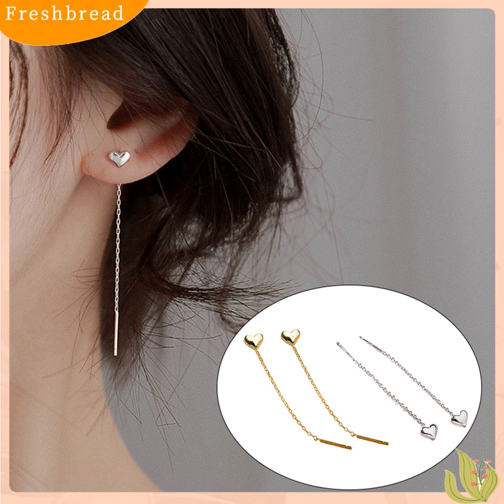 &lt; Freshbread &gt; 1pasang Tindik Temperamen Ringan Lady Earrings Jantung Kecil Panjang Rumbai Drop Earrings Aksesoris Perhiasan