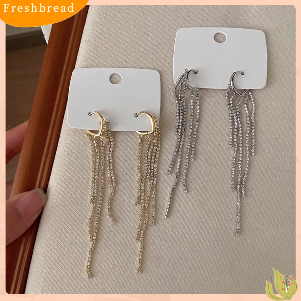 &lt; Freshbread &gt; 1pasang Wanita Anting Jumbai Berlian Imitasi Perhiasan Bersinar Anting Panjang Aksesoris Fashion