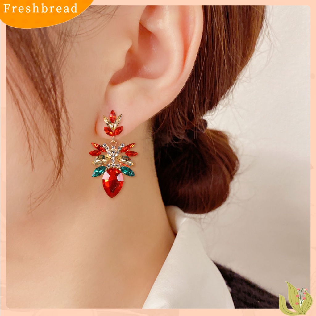 &lt; Freshbread &gt; 1pasang Tindik Permata Imitasi Bersinar Stud Anting Bentuk Tetesan Air Berlian Imitasi Bunga Wanita Anting Perhiasan Pesta