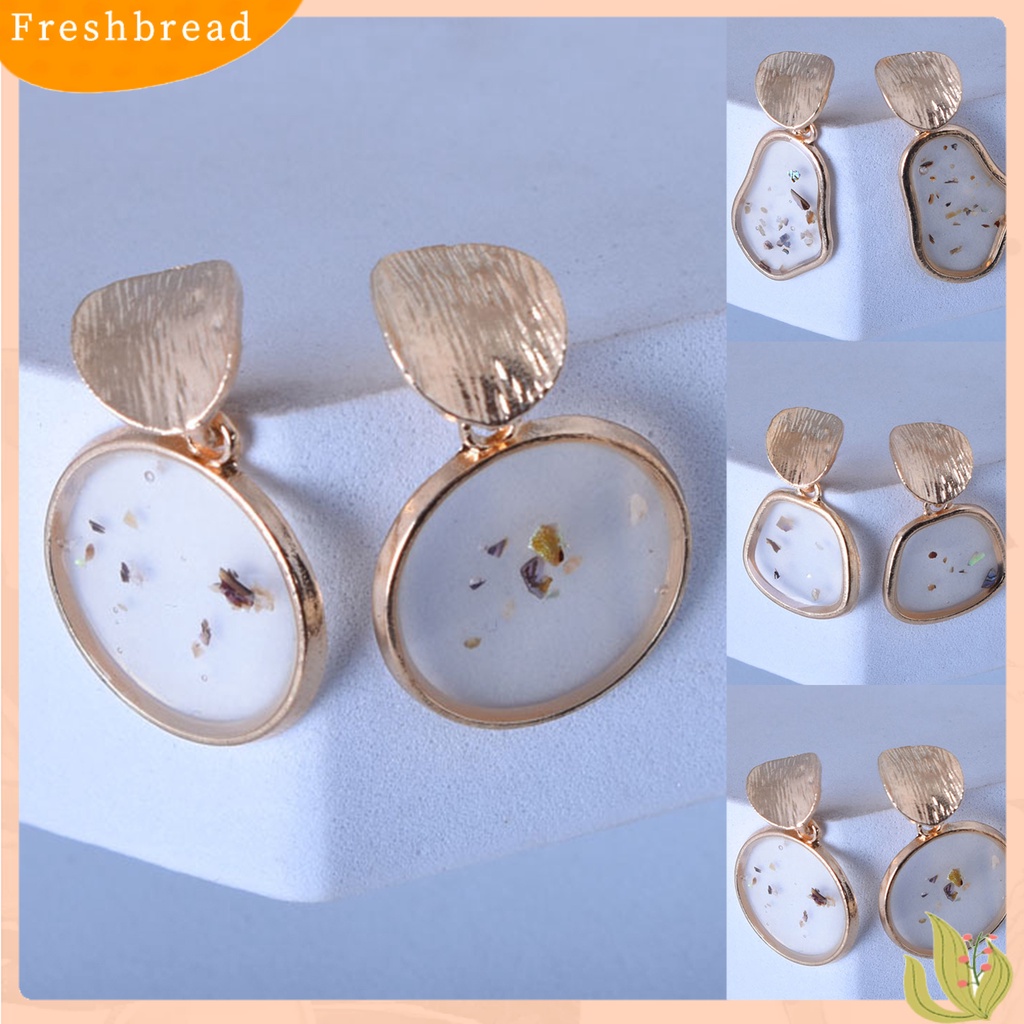 &lt; Freshbread &gt; 2Pcs Aksesoris Perhiasan Kerang Geometris Persegi Retro Alloy Anting Untuk Pesta