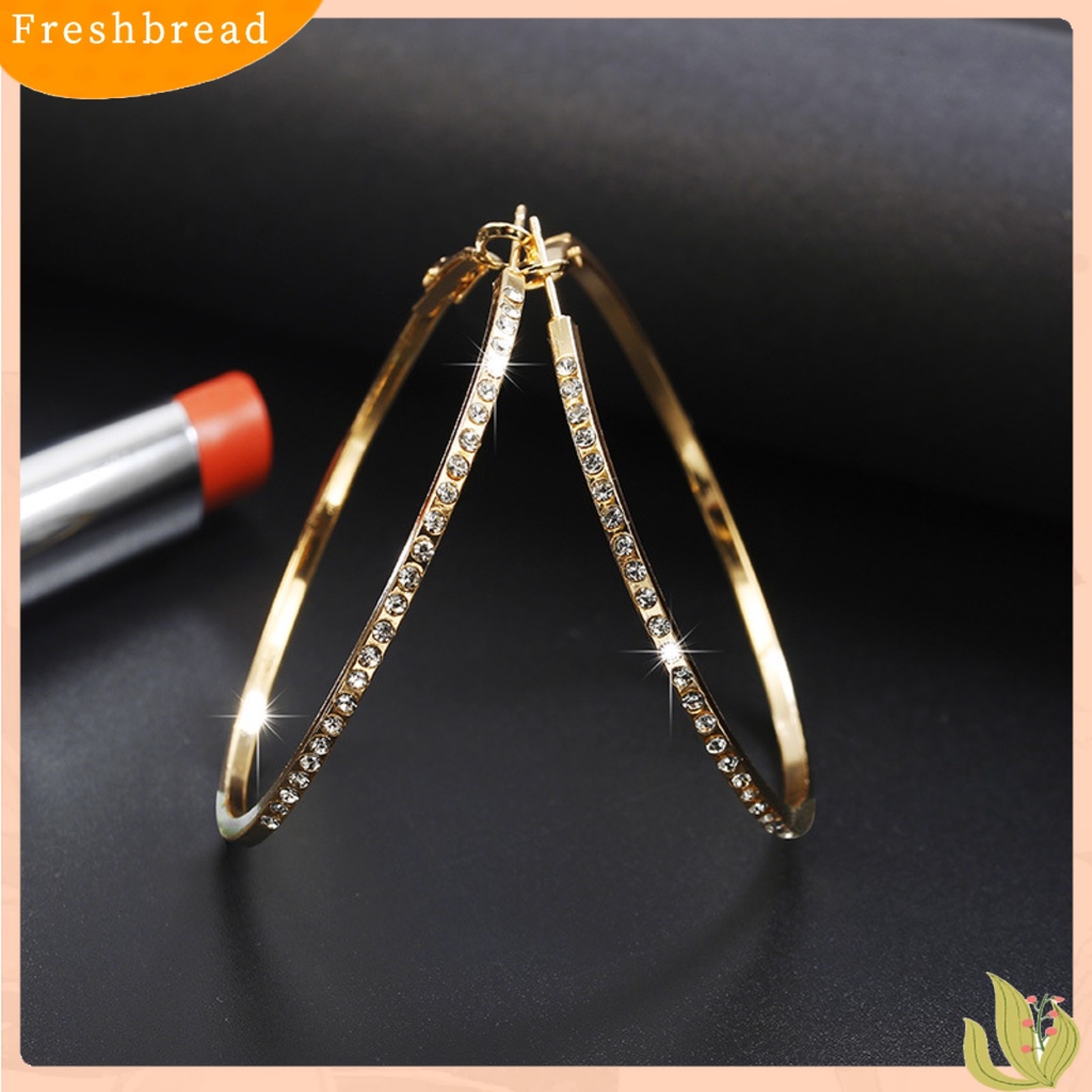 &lt; Freshbread &gt; Anting Hoop Sentuhan Baik Pengerjaan Indah Berlian Imitasi Dekorasi Lingkaran Besar Loop Wanita Earrings Untuk Tanggal