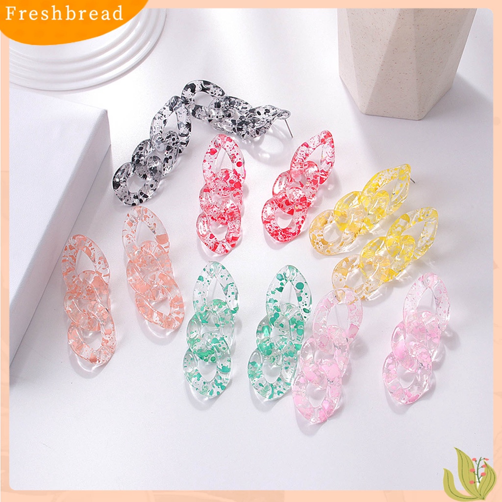 &lt; Freshbread &gt; 1pasang Anting Wanita Rantai Kuba Perhiasan Transparan Geometris Bohemian Drop Earrings Untuk Pesta