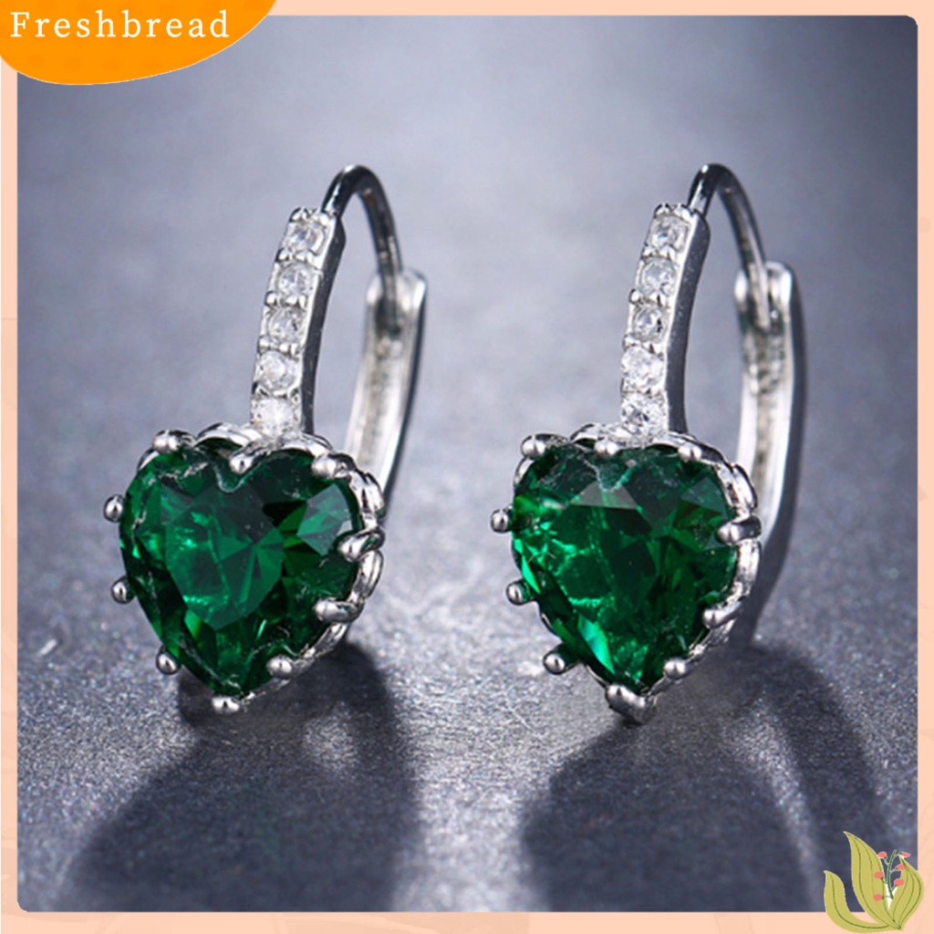 &lt; Freshbread &gt; 1pasang Anting Bulat Tembaga Romantis Mewah Berbentuk Hati Cubic Zirconia Hoop Earrings Perhiasan Pesta