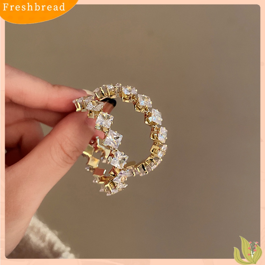 < Freshbread > 1pasang Anting Hoop Wanita Berlian Imitasi Mengkilap Bulat Mewah Lady Earrings Untuk Hadiah