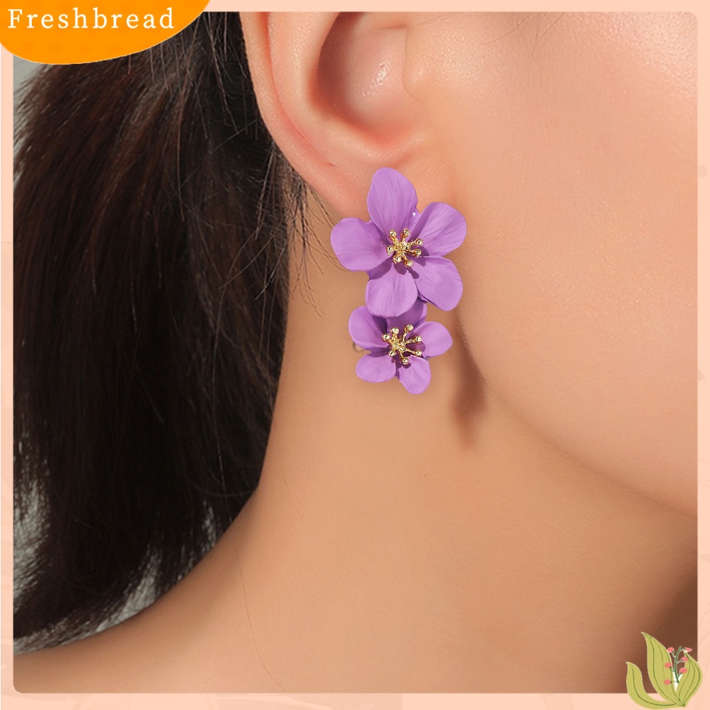 &lt; Freshbread &gt; 1pasang Ear Studs Trendy Tidak Alergi Indah Elegan Lapisan Ganda Desain Bunga Anting Wanita Untuk Pesta