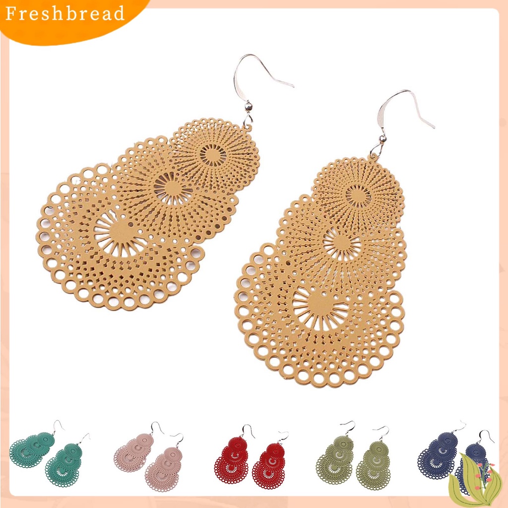 &lt; Freshbread &gt; 1pasang Anting Lady Bulat Hollow Out Liontin Vintage Anting Gantung Untuk Hadiah