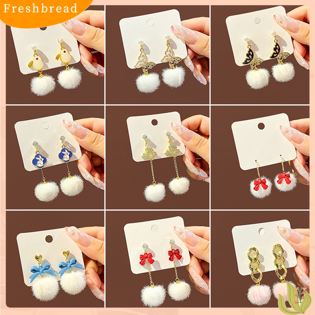 &lt; Freshbread &gt; 1pasang Anting Menjuntai Ikatan Simpul Manis Kupu-Kupu Hiasan Telinga Gaya Korea Kartun Kelinci Pompom Stud Earrings Untuk Pacaran