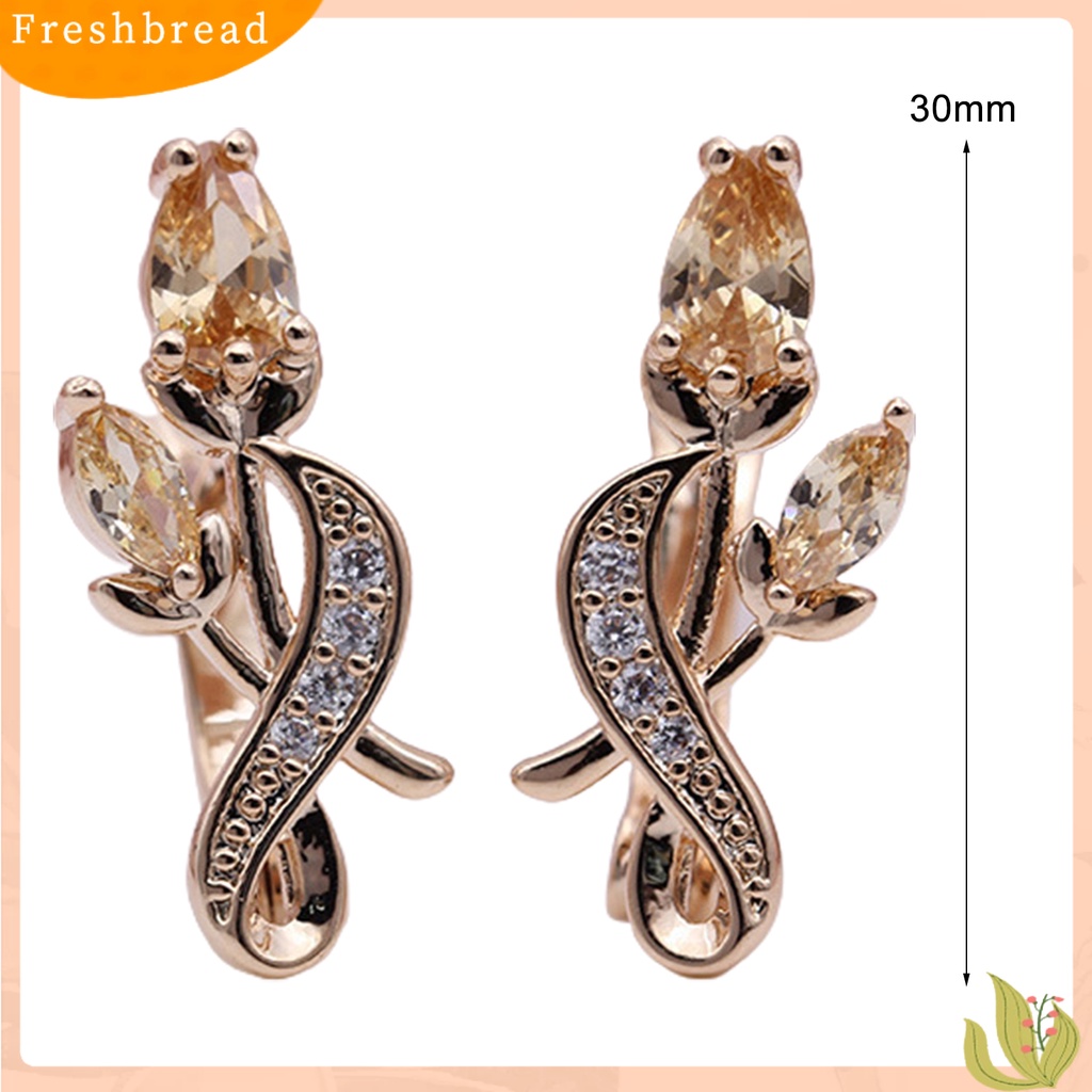 &lt; Freshbread &gt; 1pasang Wanita All-match Bunga Mawar Bentuk Cubic Zirconia Panjang Menjuntai Anting-Anting Perhiasan Aksesori