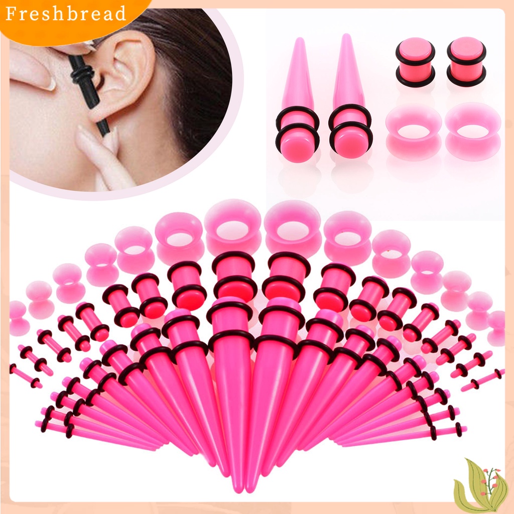 &lt; Freshbread &gt; 50Pcs Ear Expander Double O-Rings Flared Tunnels Three-piece Suit Hypoallergenic Set Perhiasan Tindik Tubuh Permukaan Halus Finish Akrilik Meruncing Dan Plug