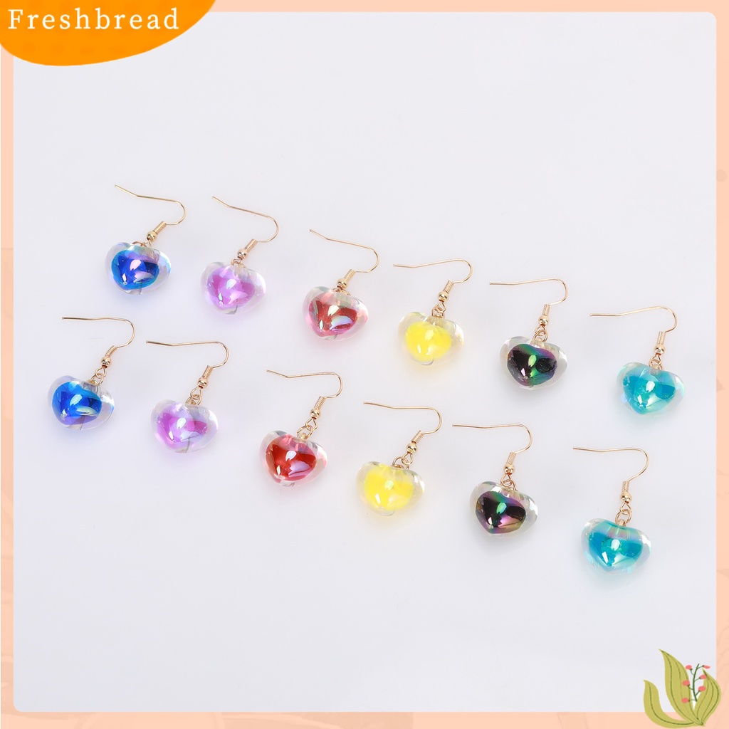 &lt; Freshbread &gt; 1pasang Anting Wanita Indah Pengerjaan Halus Eye-catching Electroplating Nyaman Dipakai Berdandan Tahan Luntur Wanita Akrilik Jantung Kait Drop Earrings