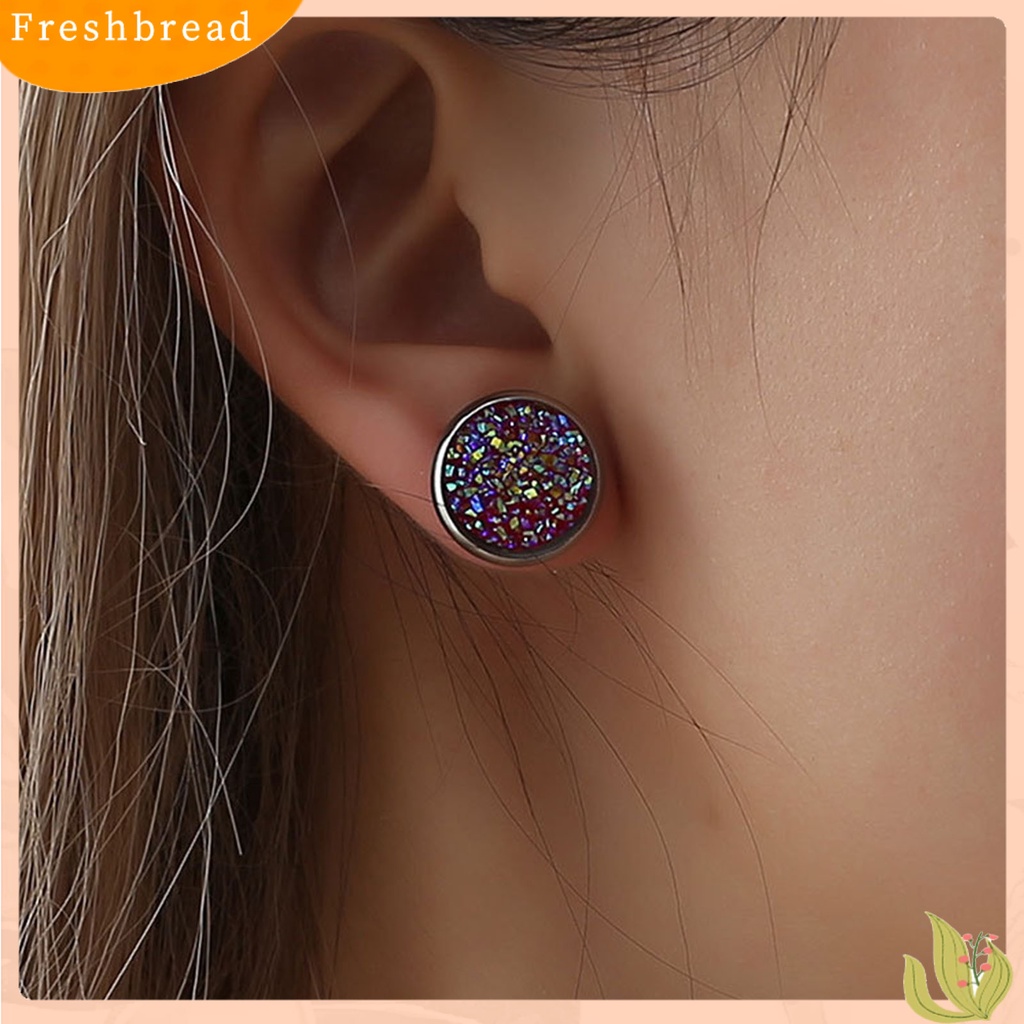 < Freshbread > 1pasang Ear Stud Hias Stud Telinga Berlian Imitasi Bentuk Bulat Stainless Warna-Warni Untuk Hadiah