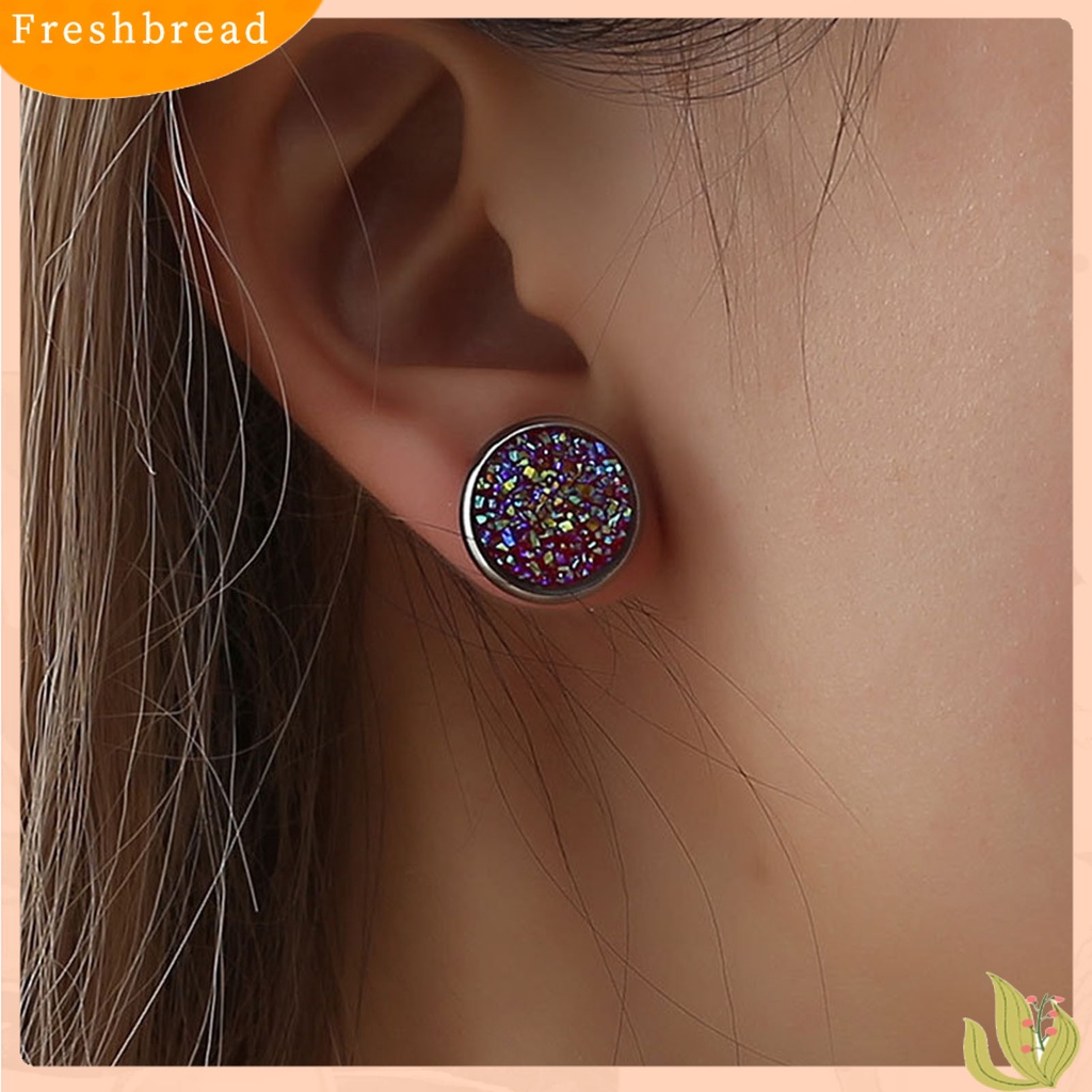 &lt; Freshbread &gt; 1pasang Ear Stud Hias Stud Telinga Berlian Imitasi Bentuk Bulat Stainless Warna-Warni Untuk Hadiah