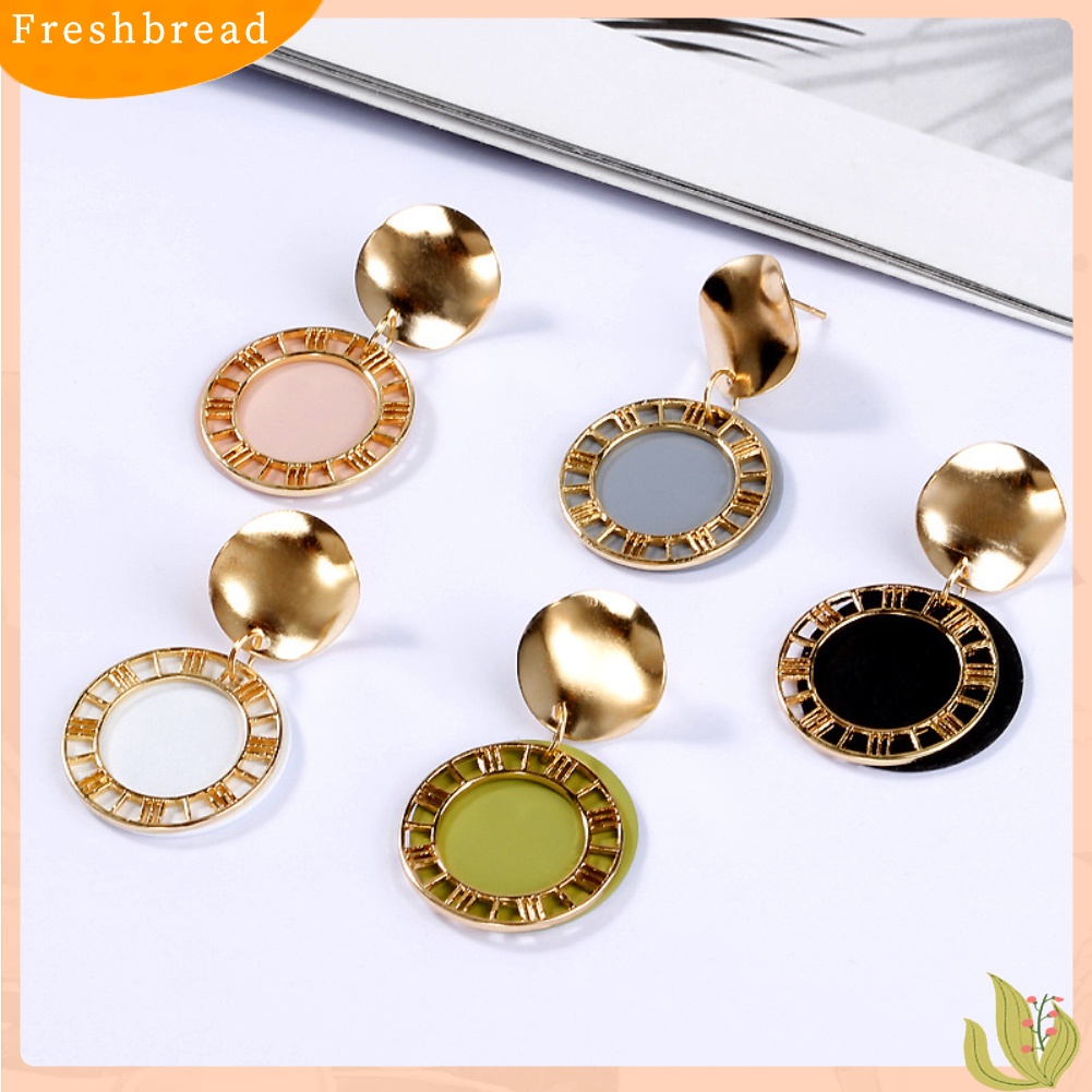 &lt; Freshbread &gt; Fashion Wanita Angka Romawi Bulat Menjuntai Drop Ear Stud Earrings Perhiasan Hadiah