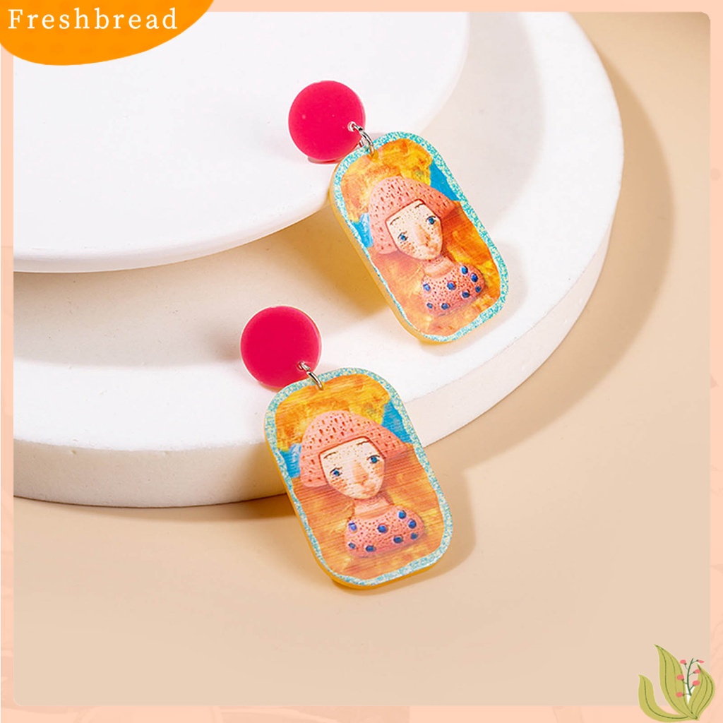 < Freshbread > 1pasang Anting Wanita Bagus Gloss Warna-Warni Fashion Perhiasan Bunga Bintang Kartun Geometris Anting Akrilik Hadiah Ulang Tahun