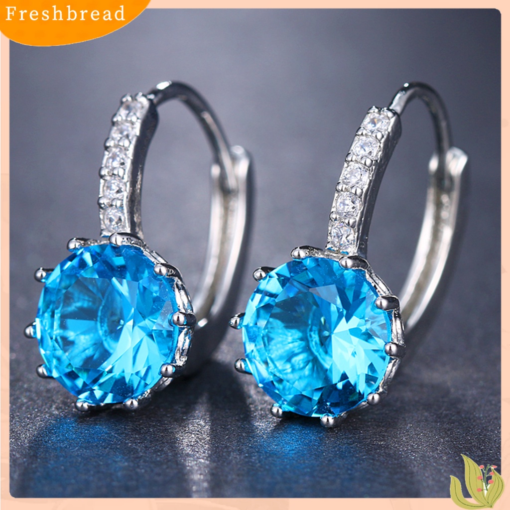 &lt; Freshbread &gt; 1pasang Zirconia Cubic Shining Women Earrings Metal Kecil Bulat Telinga Tetes Perhiasan Aksesoris