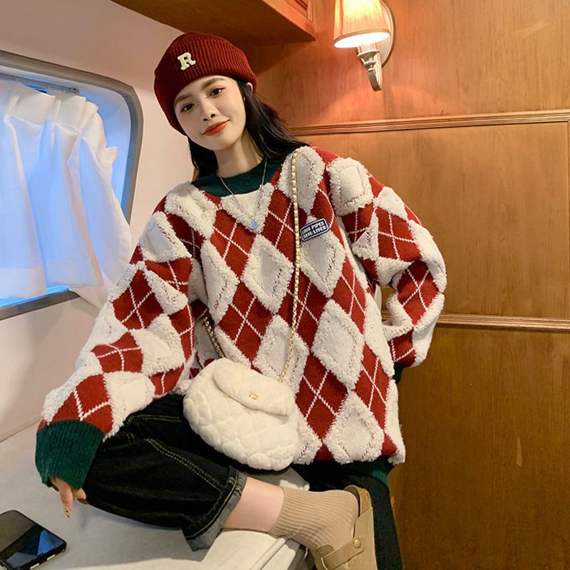 IMPORT CHRISTMAS EDITION MERRY THICK WINTER ARGYLLE SWEATER 3D KNIT WOOL SWITER BAJU HANGAT WANITA MUSIM DINGIN TEMA NATAL KOREAN STYLE