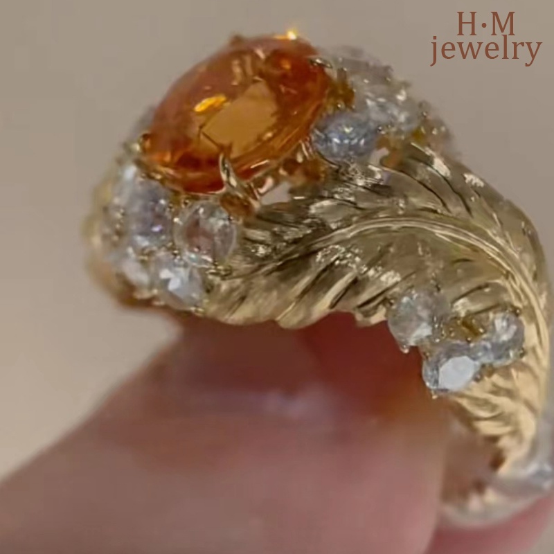 S925 Perak Tenun Ukir Bulu Emas Disikat Kuning Berlian Cincin