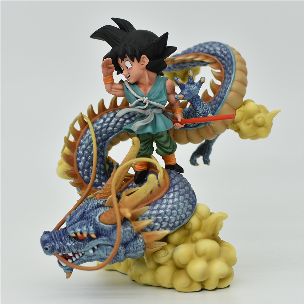 Dragon Ball Z Patung GK Son Goku in Blue GI on Mystical Blue Shenron Vasesion Pvc Figure Mainan Mobil Ornamen