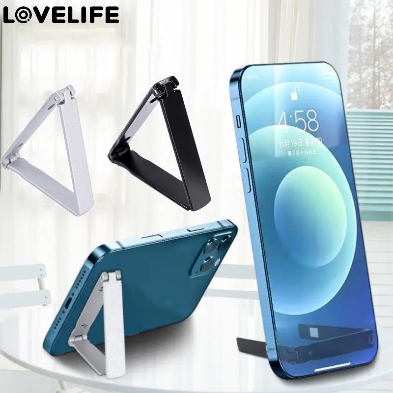 Portabel Tak Terlihat Desktop Holder Mini Alloy Phone Stand Ultra-Tipis Menarik Aksesoris Penopang Ponsel Universal Pembukaan Ganda Braket Lipat