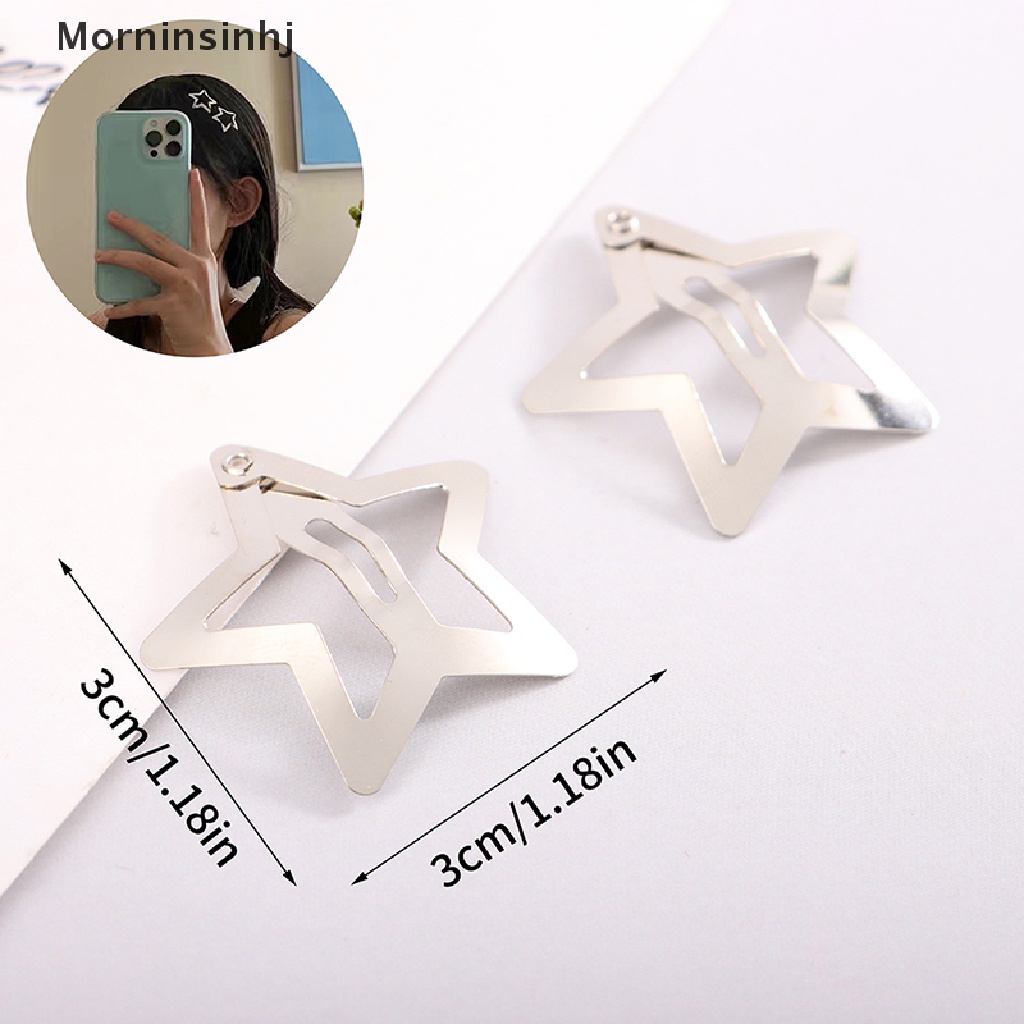 Mornin 4Pcs Jepit Rambut BB Bintang Warna Silver Minimalis Star Snap Hair Clip Untuk Anak Perempuan id