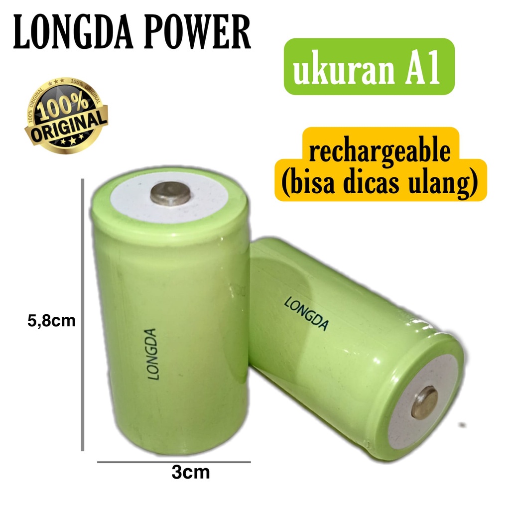 Batrei Baterai Battery Cas Rechargeable A1 Jumbo size D 3000mAh LONGDA