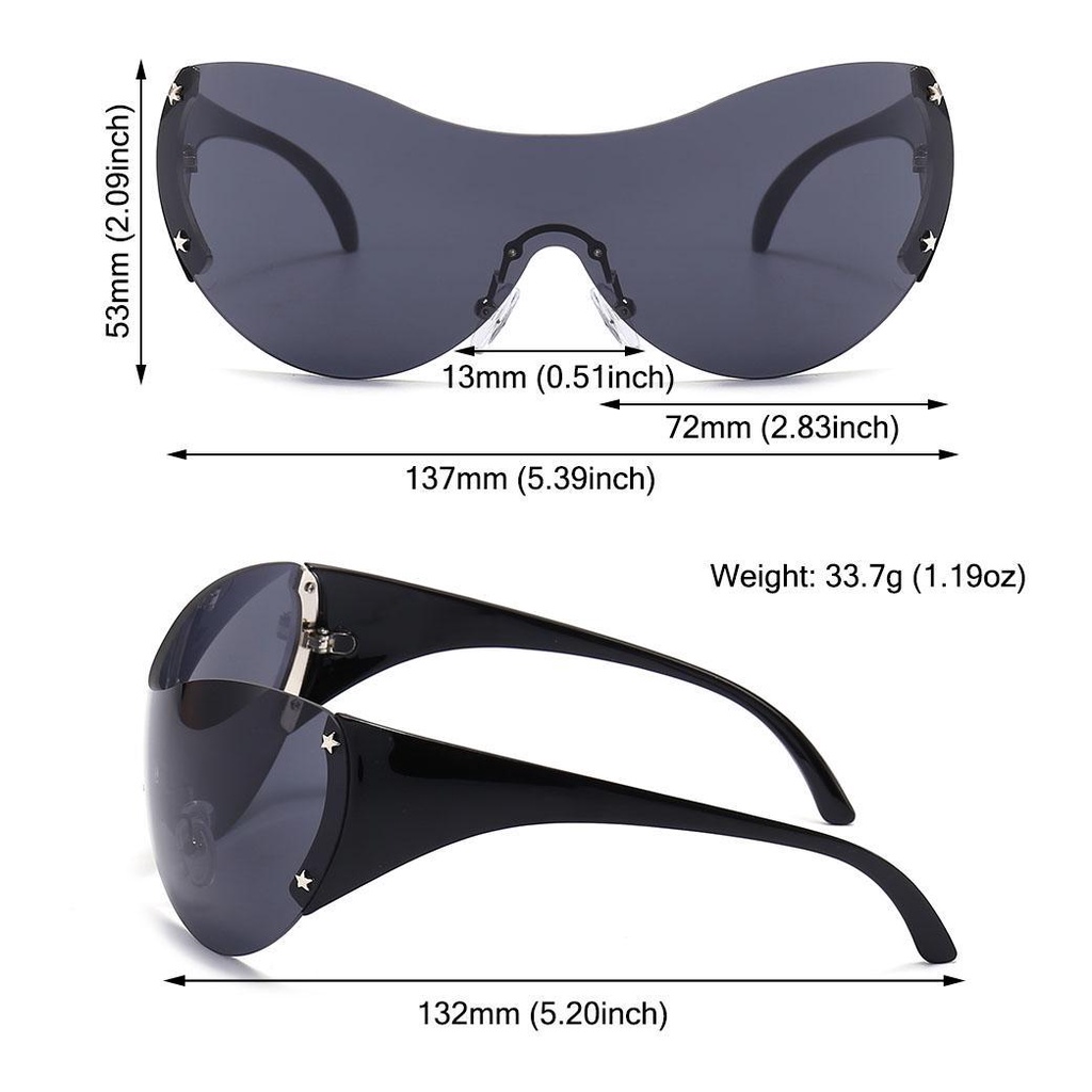 Lily Y2K Kacamata Hitam Trendy Oversized Frameless Sun Glasses