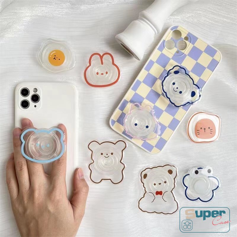 Kartun Transparan Hewan Lucu Expandable Grip Tok Universal Glossy Phone Holder Stand Finger Ring Flodable Phone Socket Griptok Holder