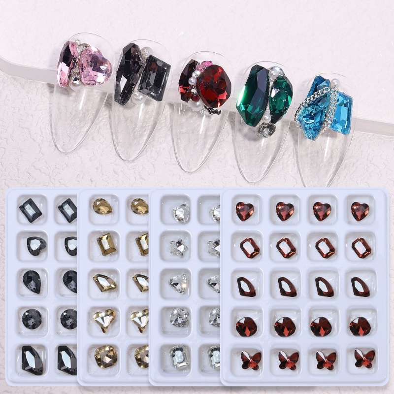 Siy 20Pcs 3D Resin Nail Art Kerajinan Rhinestones Charms Mixed Shiny Nail Kristal Permata Liontin Manicure Nail Perhiasan Diamon