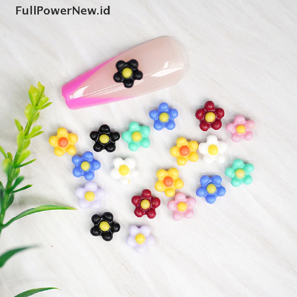 Power 50pcs 7.5mm 3D Bunga Warna-Warni Bunga Matahari Nail Art Stiker Pesona Dekorasi ID