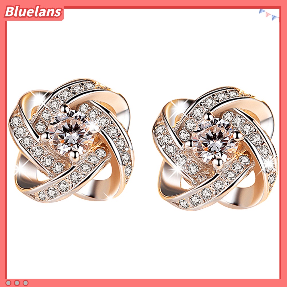 {In Stock} Fashion Perhiasan Wanita Perak Disepuh Telinga Stud Cubic Zirconia Berlian Imitasi Anting