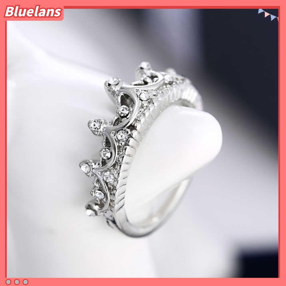 {In Stock} Wanita Fashion Berlian Imitasi Bertatahkan Hollow Mahkota Jari Cincin Hadiah Perhiasan Pernikahan