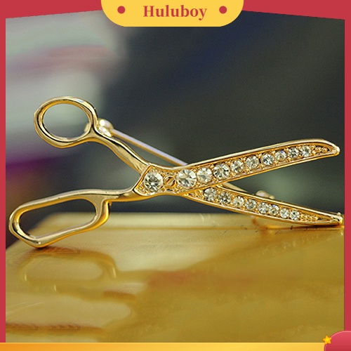 {Ready Stock} Indah Buatan Tangan Berlian Imitasi Gunting Berlapis Emas Bros Pin Perhiasan Hadiah Xmas Terbaik