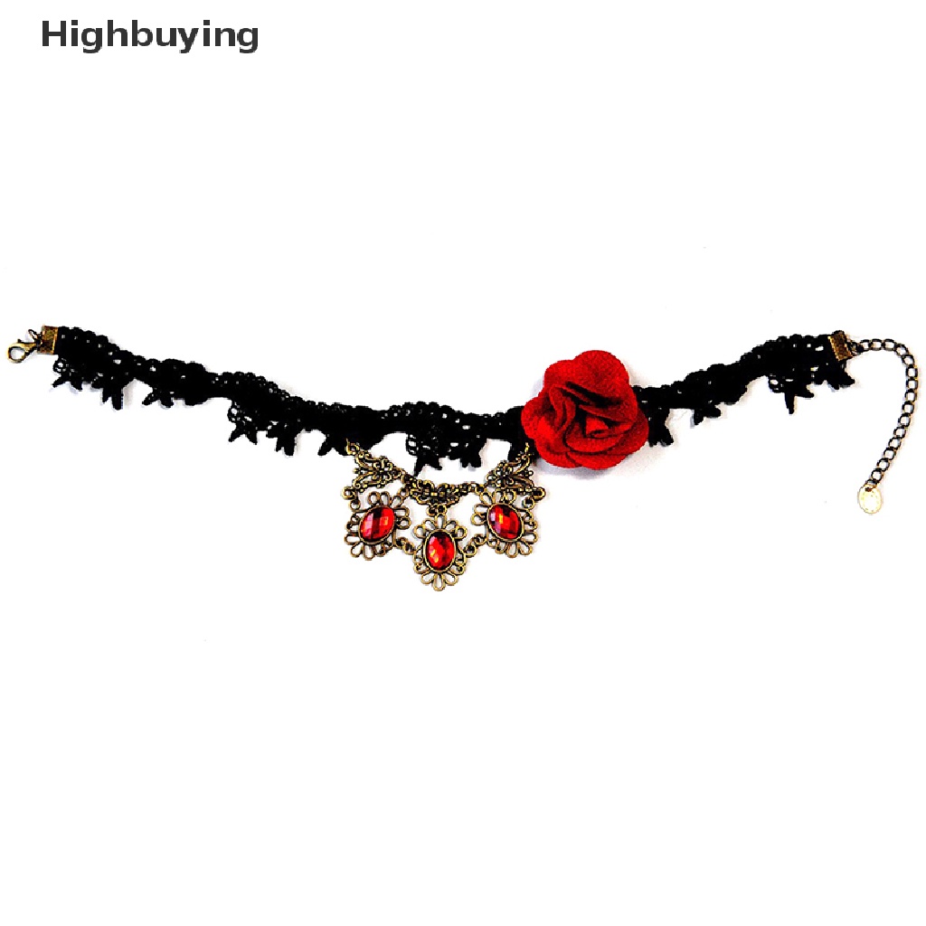 Hbid Kalung Choker Liontin Charm Bunga Kristal Vintage Untuk Wanita Gothic Lace Neck Glory