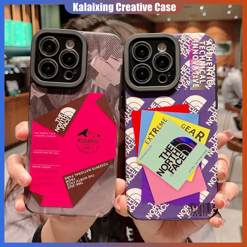 The North Face Label Casing Handphone Bahan Kulit Untuk iPhone 14 Pro Max13 12 Pro Max XR Xs Max7 8 Plus Soft Case Bermata Lurus Dengan Perlindungan Lensa