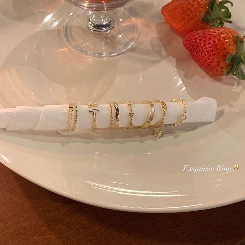 Cincin Geometris Fashion Wanita Cincin Paduan Berlapis Emas