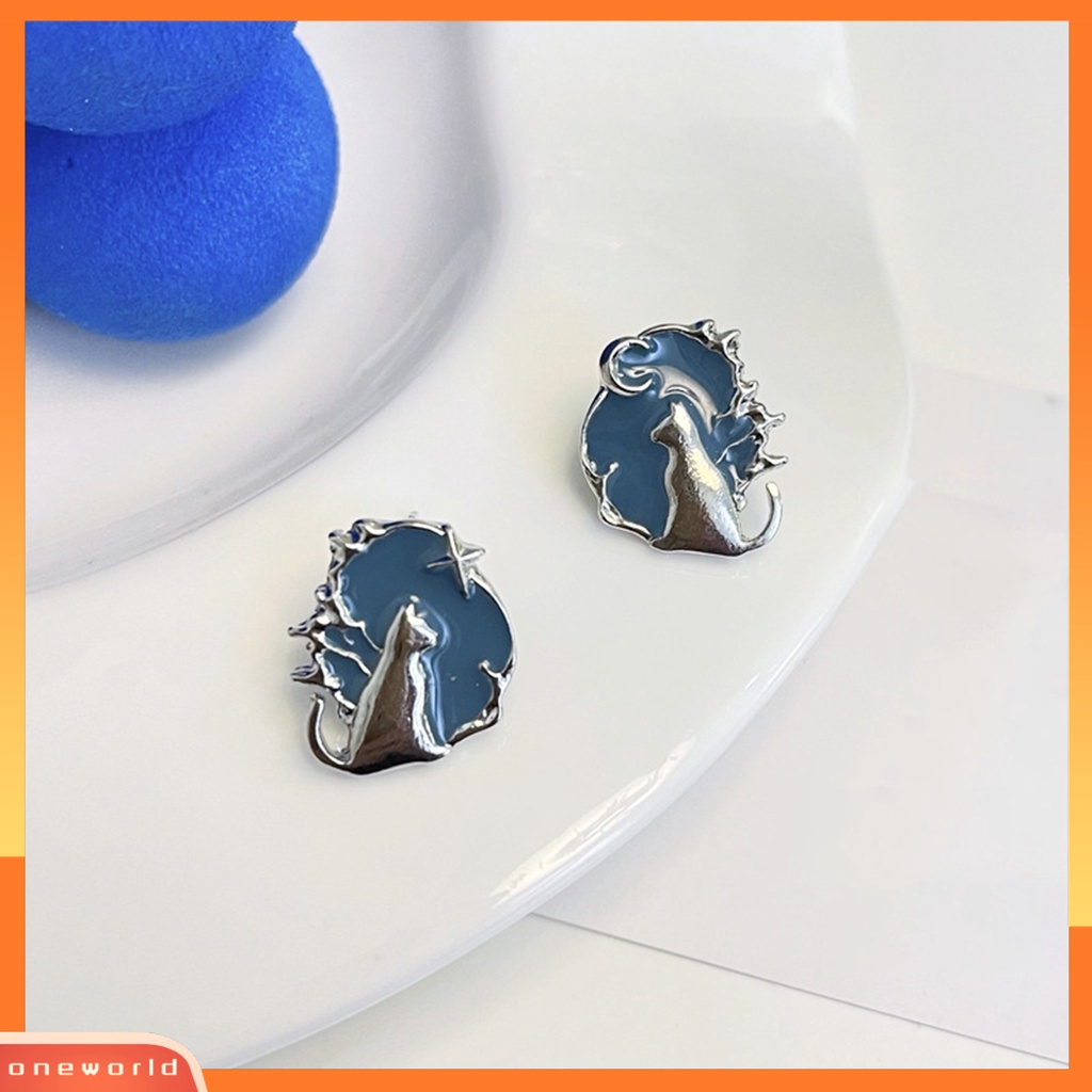 [OWR] 1pasang Ear Studs Temperamen Elegan Tidak Teratur Fancy Hypoallergenic Biru Menjatuhkan Minyak Kucing Wanita Anting Perhiasan Fashion