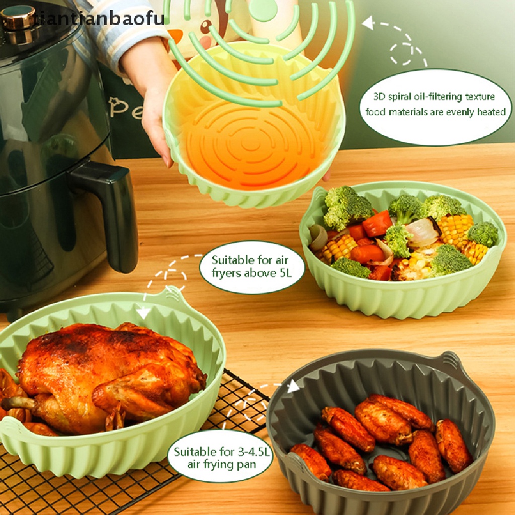 [tiantianbaofu] 1pc 19/22CM Putaran Replacemen Air Fryers Oven Baking Tray Keranjang Silikon Pot Butik