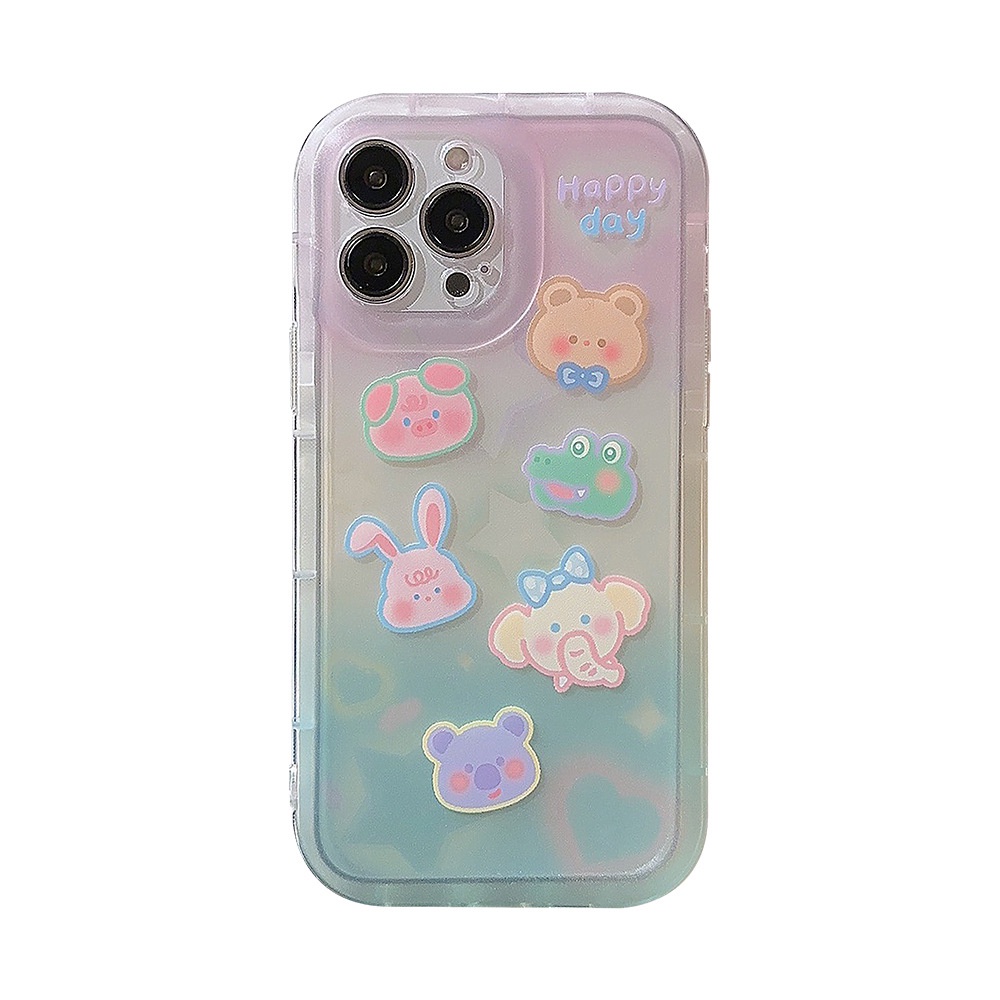 IPHONE Cute Pig Rabbit Frog Bear Dengan Gradasi Warna Casing Transparan Untuk Iphone14 11 12 13 PRO MAX Casing Cover Pelindung AT0141