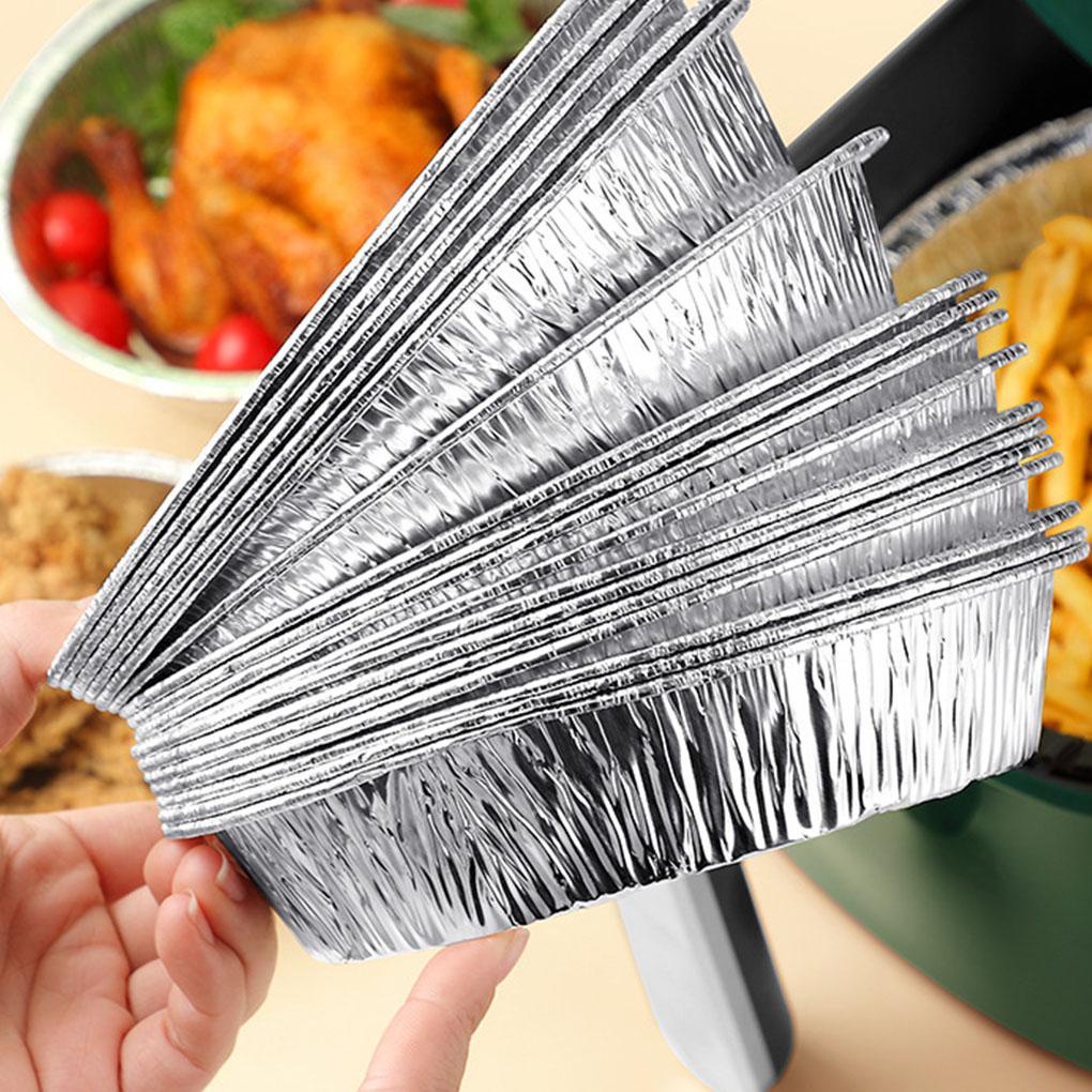 50pcs Air Fryer Disposable Tin Tray Pan Alat Dapur 6inch Kotak Anti Lengket Mengukus Liner Putaran BBQ Baking Supply