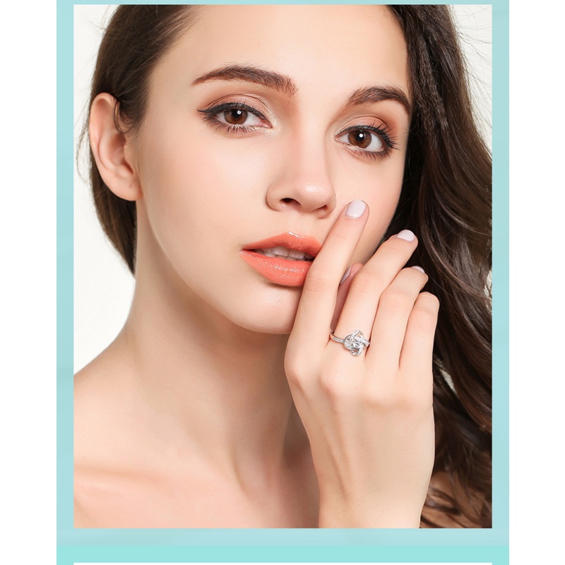 Goldkingdom Aksesoris Perhiasan Fashion Ready Stock Cincin Mode Sederhana Berlian Pribadi Empat Daun Rumput Terbuka Ring