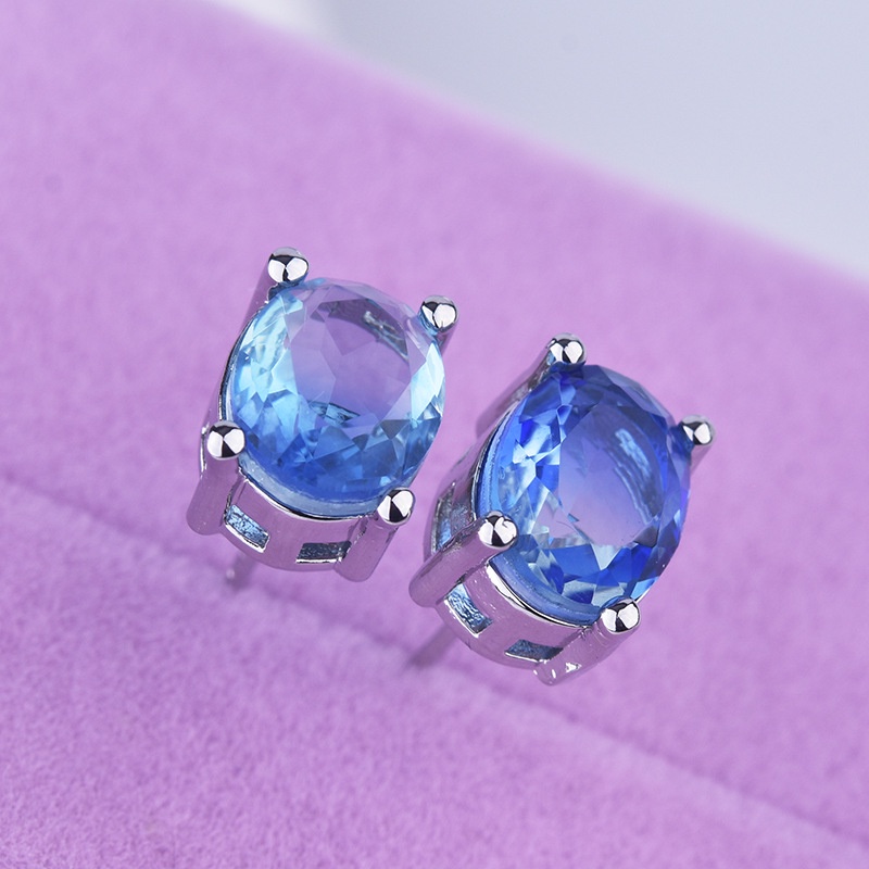 Goldkingdom Aksesoris Perhiasan Fashion Ready Stock Duawarna Tourmaline Earrings Berbentuk Telur Merah, Biru Dan Hijau Semangka Tourmaline Engagement Earrings.